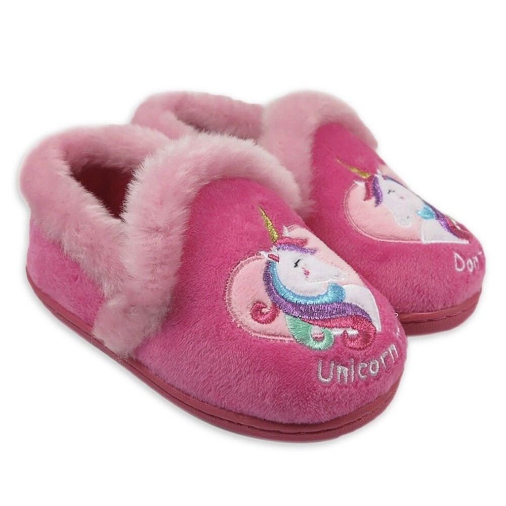 Wonder Nation  Pink Unicorn Hair Aline Slipper Toddler Girls Warm Fuzzy Sz 9/10